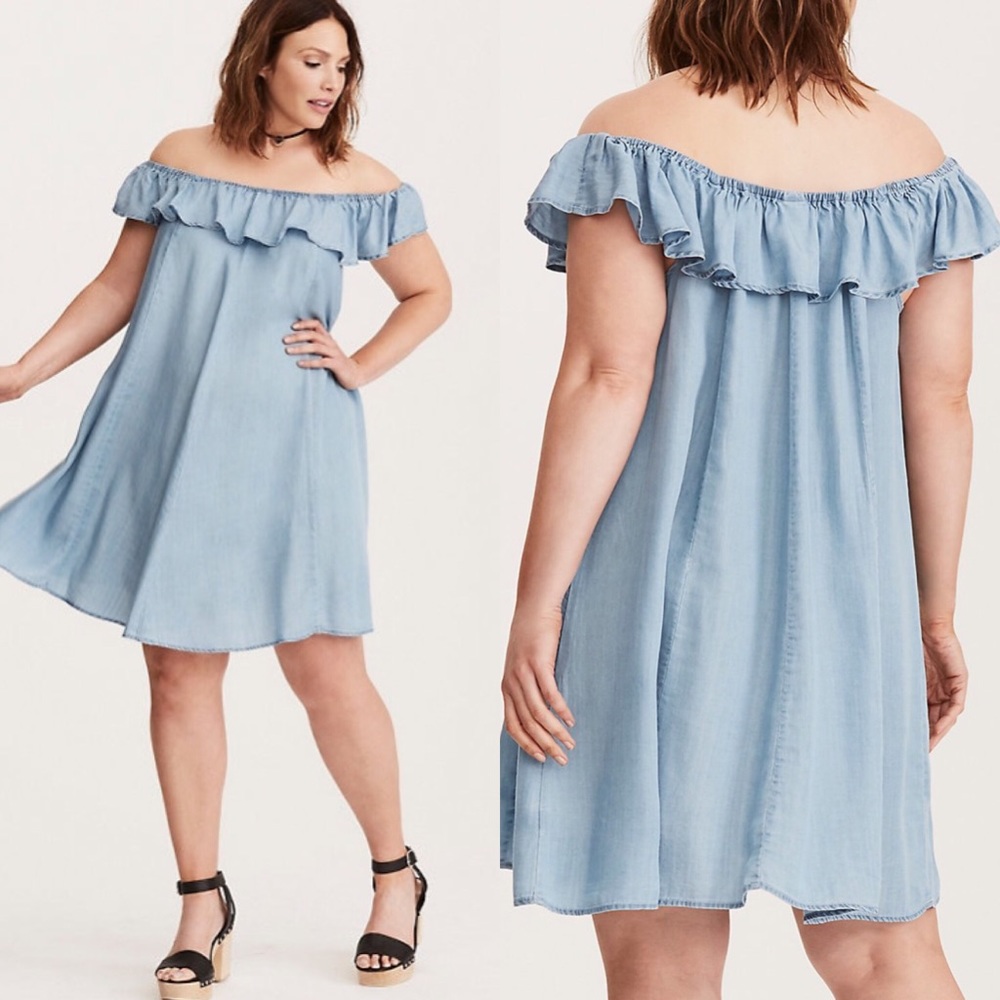 Torrid Off The Shoulder Denim Trapeze Dress